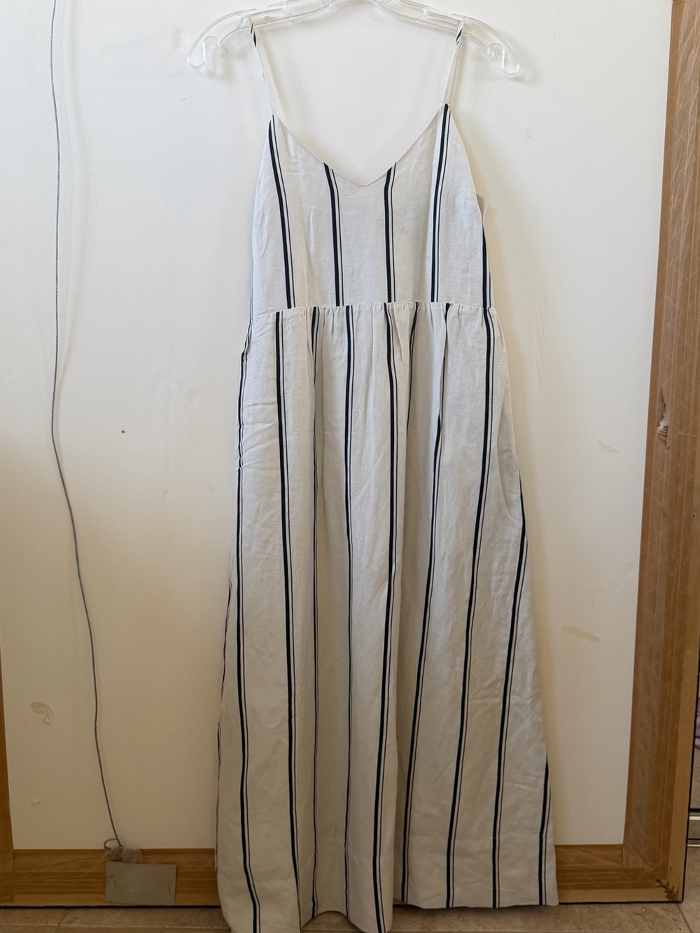 Evereve White Maxi Dress with Navy Vertical Stripes